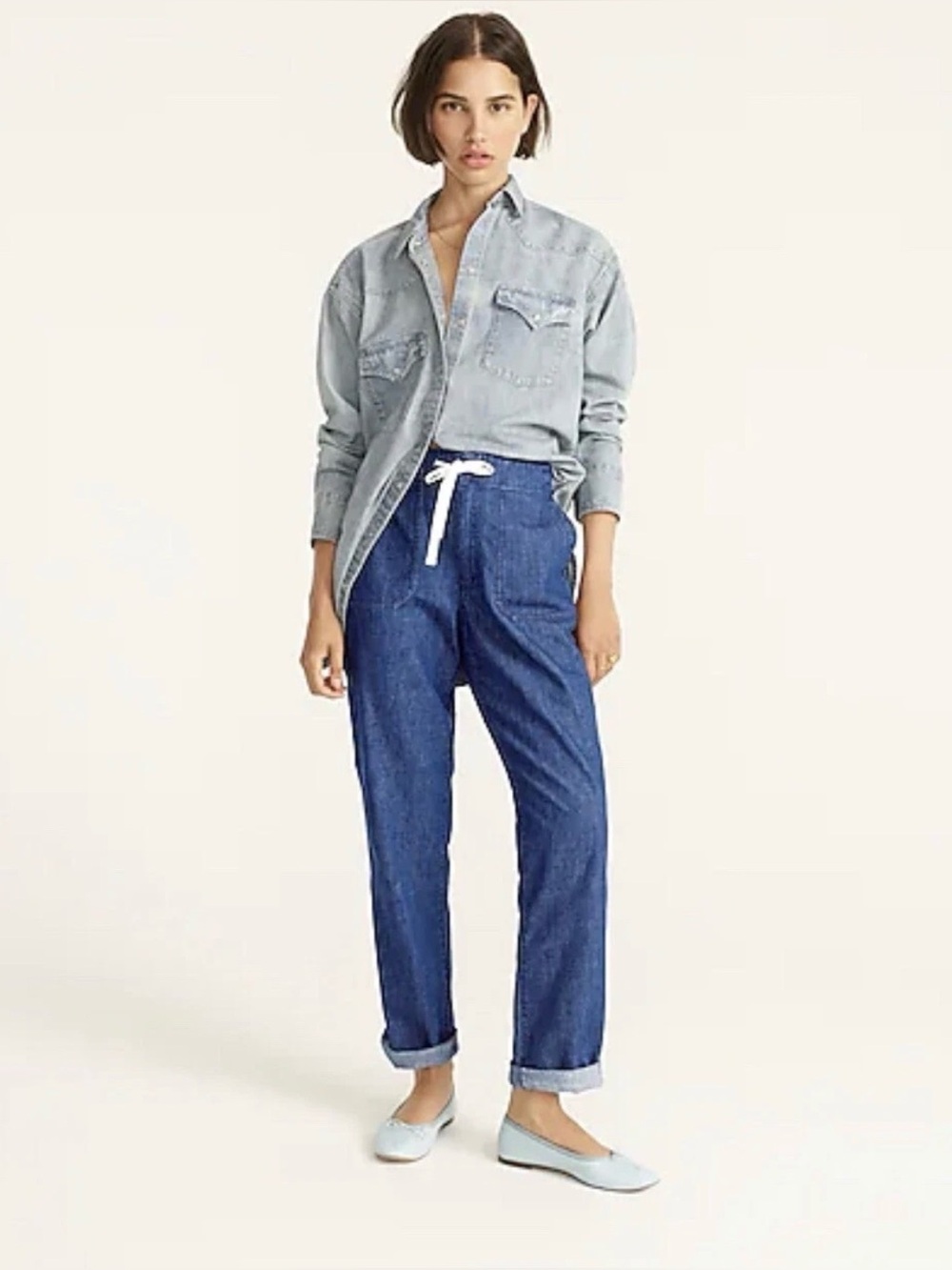 J. Crew Tie-Waist Denim Camp Pant Size Medium